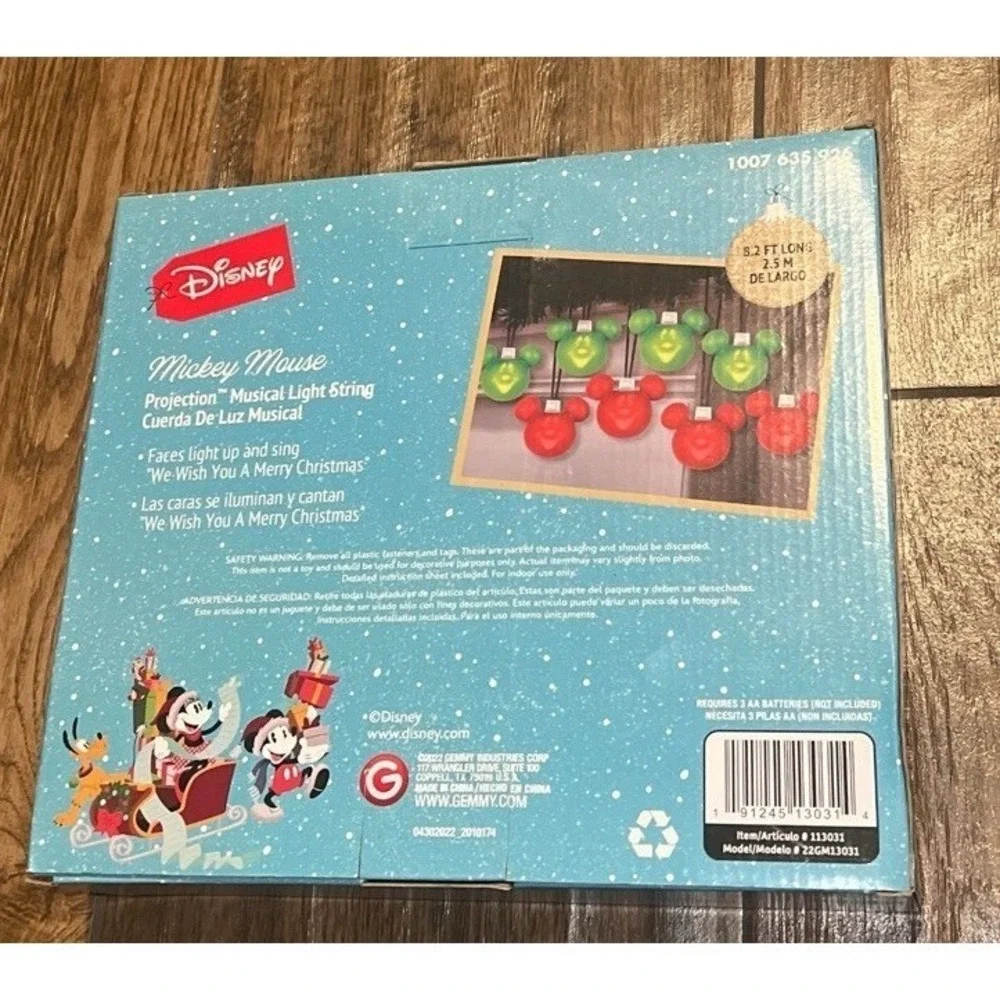 Disney‎ Christmas Mickey Mouse Projection 8 Musical Light String 8.2 ft Long New